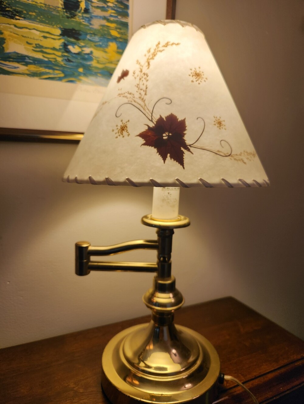 1970s Brass Swing Arm Lamp with Shade